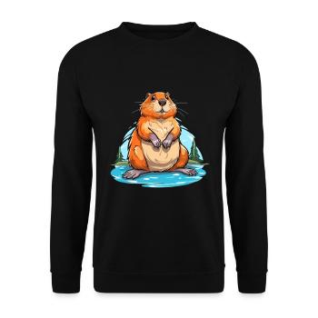 Castor Aquarelle Colorée Dessin Animé Kawaii Animal - Sweat-shirt Unisexe - noir - Devant - Alina (178cm) & Michal (187cm)
