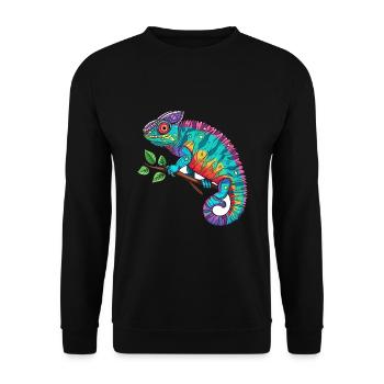 Chamäleon Bunte Aquarell-Karikatur Kawaii Anima - Unisex Pullover - Schwarz - Vorne - Alina (178cm) & Michal (187cm)