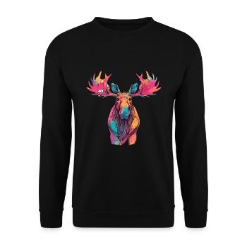Moose Colorful Watercolor Cartoon Kawaii Animal - Unisex Sweatshirt - black - Front - Alina (178cm) & Michal (187cm)