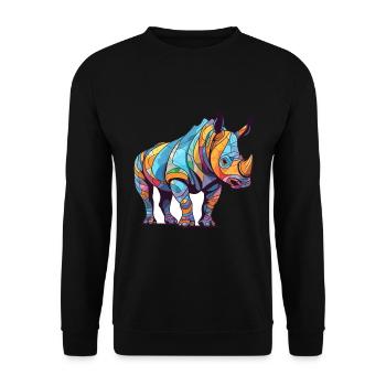 Rhino Colorful Watercolor Cartoon Kawaii Animal - Unisex Sweatshirt - black - Front - Alina (178cm) & Michal (187cm)