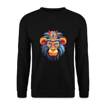Mandrill Buntes Aquarell Cartoon Kawaii Tier - Unisex Pullover - Schwarz - Vorne - Alina (178cm) & Michal (187cm)