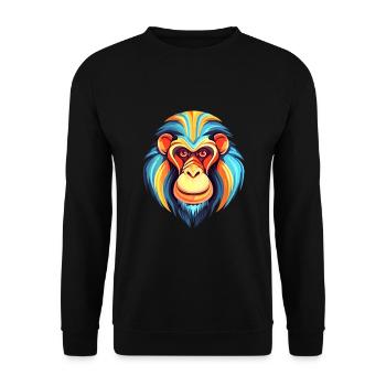 Mandrill Buntes Aquarell Cartoon Kawaii Tier - Unisex Pullover - Schwarz - Vorne - Alina (178cm) & Michal (187cm)