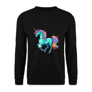 Einhorn Buntes Aquarell Cartoon Kawaii Tier - Unisex Pullover - Schwarz - Vorne - Alina (178cm) & Michal (187cm)