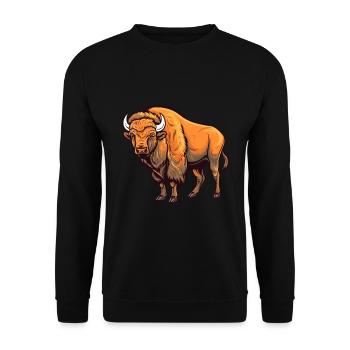 Bison Colorful Watercolor Cartoon Kawaii Animal - Unisex Sweatshirt - black - Front - Alina (178cm) & Michal (187cm)