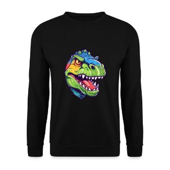 Dinosaurier buntes Aquarell Cartoon Kawaii Tier - Unisex Pullover - Schwarz - Vorne - Alina (178cm) & Michal (187cm)