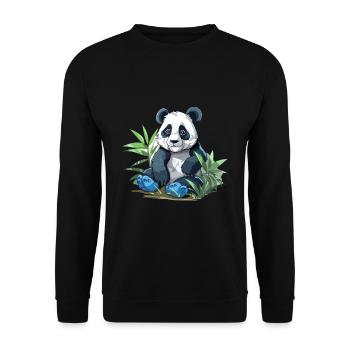 Panda Buntes Aquarell Cartoon Kawaii Tier - Unisex Pullover - Schwarz - Vorne - Alina (178cm) & Michal (187cm)