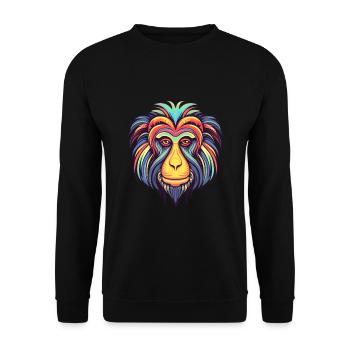 Mandrill Buntes Aquarell Cartoon Kawaii Tier - Unisex Pullover - Schwarz - Vorne - Alina (178cm) & Michal (187cm)