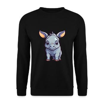 Rhino Cute Cartoon Kawaii Watercolor Animal Pet - Unisex Sweatshirt - black - Front - Alina (178cm) & Michal (187cm)