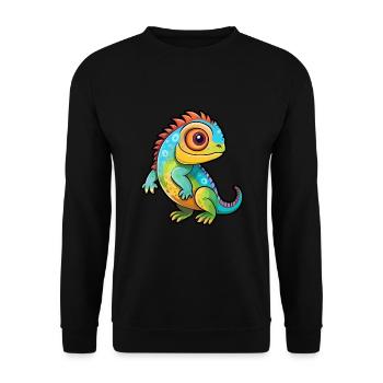 Iguana Cute Cartoon Kawaii Watercolor Animal Pet - Unisex Sweatshirt - black - Front - Alina (178cm) & Michal (187cm)