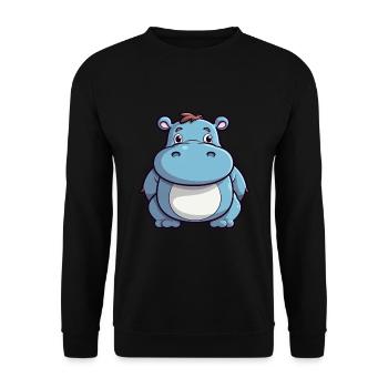 Nilpferd Niedliche Karikatur Kawaii Aquarell Tier Haustier - Unisex Pullover - Schwarz - Vorne - Alina (178cm) & Michal (187cm)