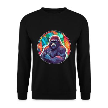 Gorille vitrail coloré dessin animé Kawaii Anim - Sweat-shirt Unisexe - noir - Devant - Alina (178cm) & Michal (187cm)