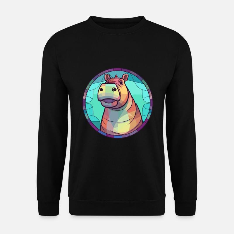 Nilpferd Bunte Karikatur Kawaii Tier - Unisex Pullover - Schwarz