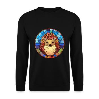 Hedgehog Stained Glass Colorful Cartoon Kawaii Ani - Unisex Sweatshirt - black - Front - Alina (178cm) & Michal (187cm)