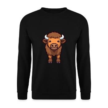 Bison Cute Cartoon Kawaii Watercolor Animal Pet - Unisex Sweatshirt - black - Front - Alina (178cm) & Michal (187cm)