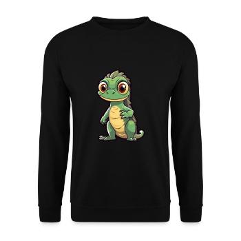 Iguana Cute Cartoon Kawaii Watercolor Animal Pet - Unisex Sweatshirt - black - Front - Alina (178cm) & Michal (187cm)
