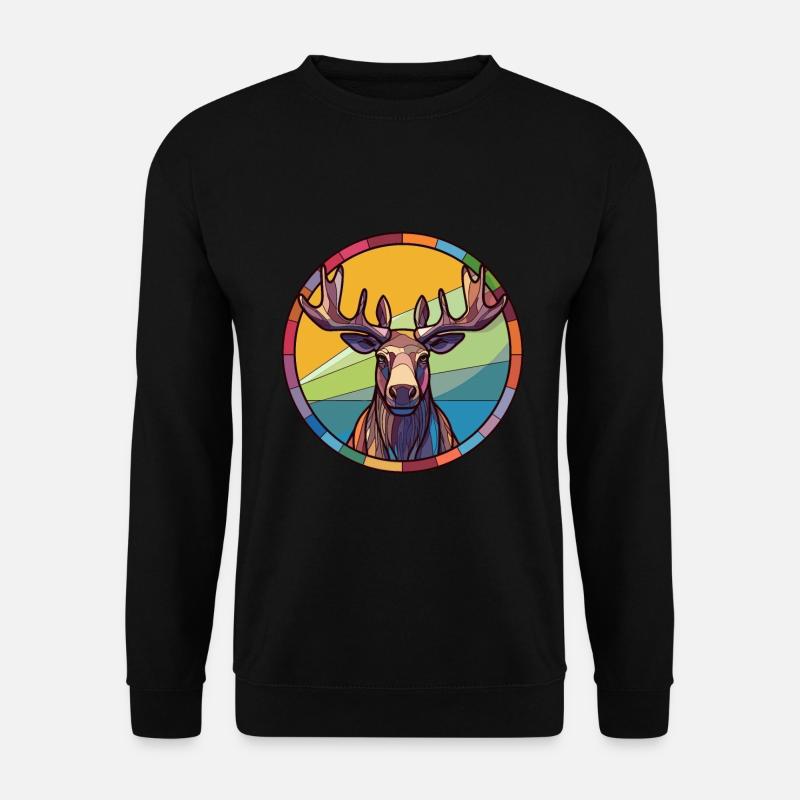 Elch-Buntglas-Bunt-Cartoon-Kawaii-Tier - Unisex Pullover - Schwarz