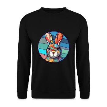 Hasen-Buntglas-Bunt-Cartoon-Kawaii-Tier - Unisex Pullover - Schwarz - Vorne - Alina (178cm) & Michal (187cm)