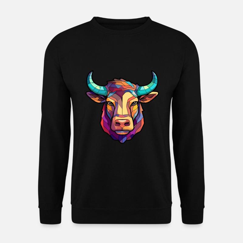 Stier-Buntglas-Bunt-Cartoon-Kawaii-Tier - Unisex Pullover - Schwarz