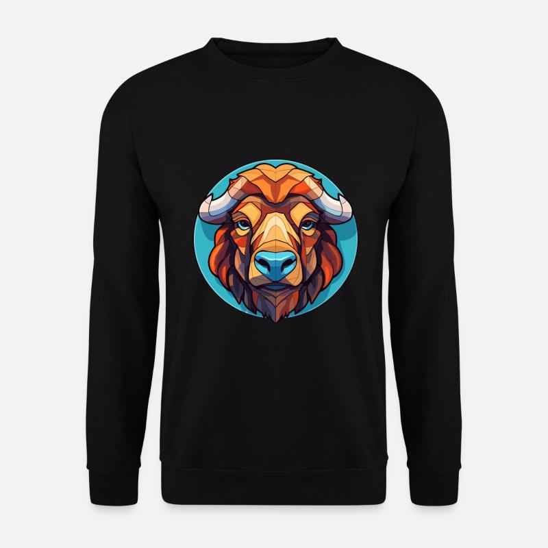Bison-Buntglas-Cartoon-Kawaii-Tier - Unisex Pullover - Schwarz