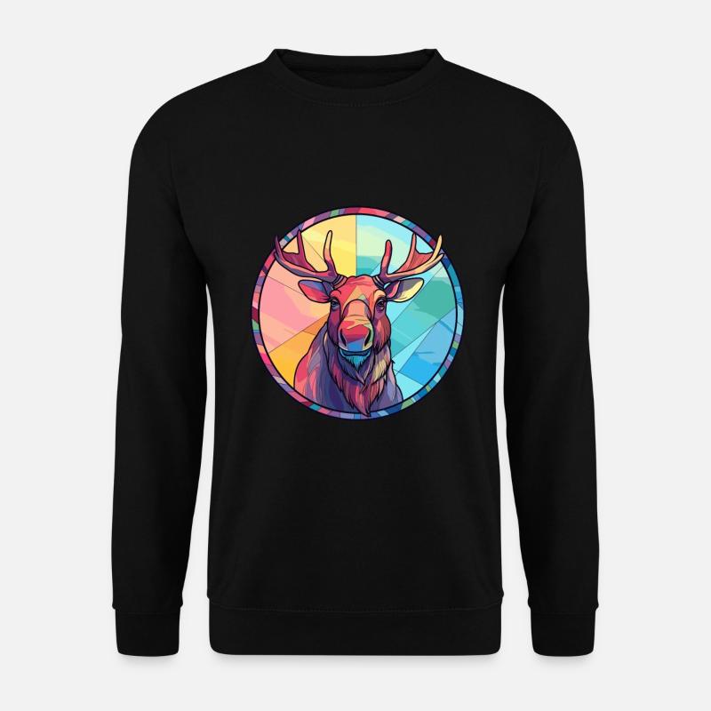 Elch-Buntglas-Bunt-Cartoon-Kawaii-Tier - Unisex Pullover - Schwarz