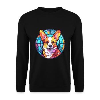 Corgi Hund Buntes Glas Bunte Karikatur Kawaii An - Unisex Pullover - Schwarz - Vorne - Alina (178cm) & Michal (187cm)