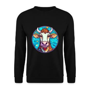Kuh Buntes Glas Bunte Karikatur Kawaii Tier - Unisex Pullover - Schwarz - Vorne - Alina (178cm) & Michal (187cm)
