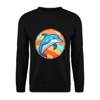 Delfin Buntes Glas Bunte Karikatur Kawaii Anim - Unisex Pullover - Schwarz - Vorne - Alina (178cm) & Michal (187cm)