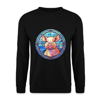 Schwein Buntglas bunte Karikatur Kawaii Tier - Unisex Pullover - Schwarz - Vorne - Alina (178cm) & Michal (187cm)