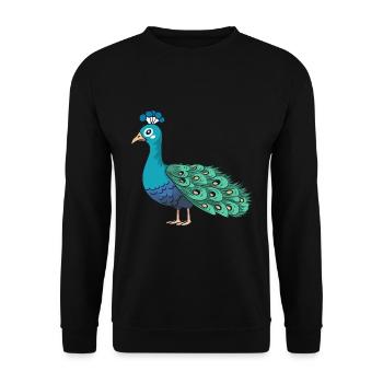 Pfau Niedlich Glücklich Kawaii Cartoon Clipart Tier - Unisex Pullover - Schwarz - Vorne - Alina (178cm) & Michal (187cm)