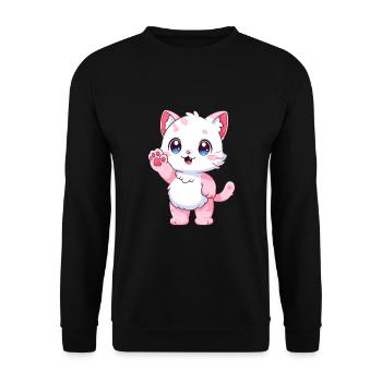 Katze niedlich glücklich kawaii cartoon clipart tier - Unisex Pullover - Schwarz - Vorne - Alina (178cm) & Michal (187cm)