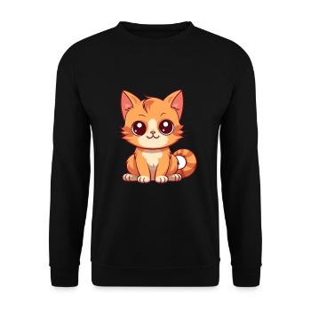 Katze niedlich glücklich kawaii cartoon clipart tier - Unisex Pullover - Schwarz - Vorne - Alina (178cm) & Michal (187cm)