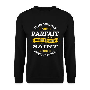 SAINT PARFAIT - PRENOM SAINT - Sweat-shirt Unisexe - noir - Devant - Alina (178cm) & Michal (187cm)