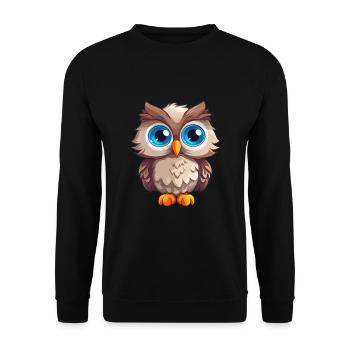 Eule süßes glückliches Kawaii Cartoon Clipart Tier - Unisex Pullover - Schwarz - Vorne - Alina (178cm) & Michal (187cm)