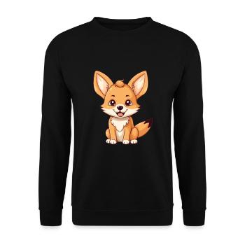 Kojote süßes glückliches Kawaii Cartoon Clipart Tier - Unisex Pullover - Schwarz - Vorne - Alina (178cm) & Michal (187cm)
