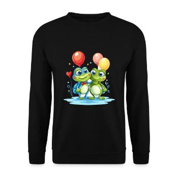 Frogs Kawaii Cartoon Pet Playing With Balloons - Unisex Sweatshirt - black - Front - Alina (178cm) & Michal (187cm)