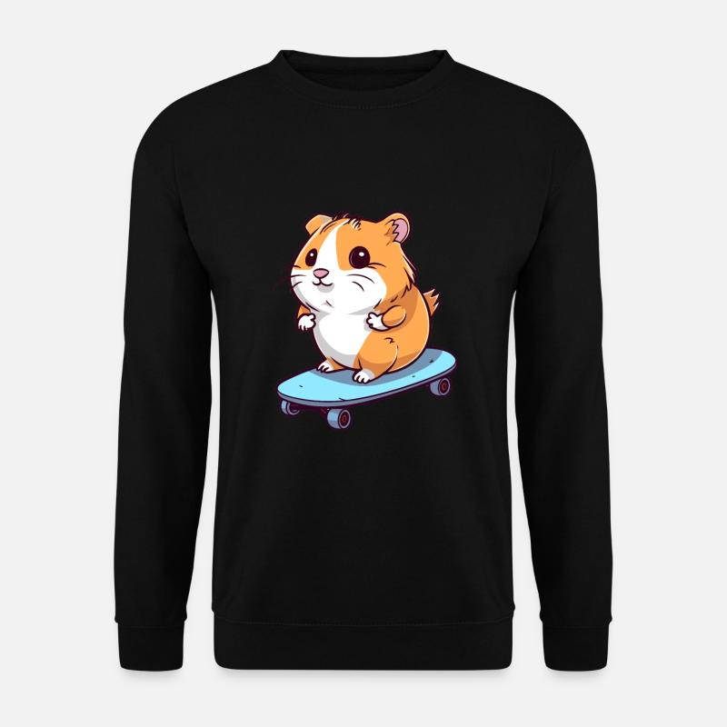 Lustiger Hamster Kawaii Cartoon spielt Skateboard - Unisex Pullover - Schwarz