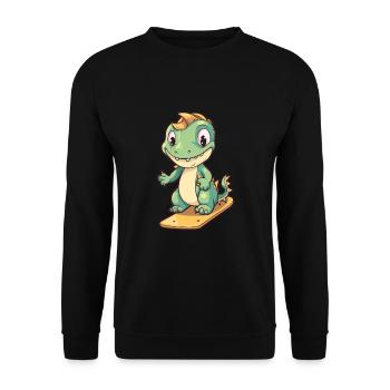 Lustiger Drache Kawaii Cartoon Haustier spielt Skateboard - Unisex Pullover - Schwarz - Vorne - Alina (178cm) & Michal (187cm)