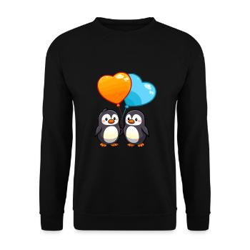 Pinguine Kawaii Cartoon Haustier spielt mit Luftballons - Unisex Pullover - Schwarz - Vorne - Alina (178cm) & Michal (187cm)