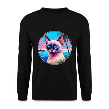Balinesische Katzenrasse-Aquarell-Cartoon-Kawaii-Haustier - Unisex Pullover - Schwarz - Vorne - Alina (178cm) & Michal (187cm)