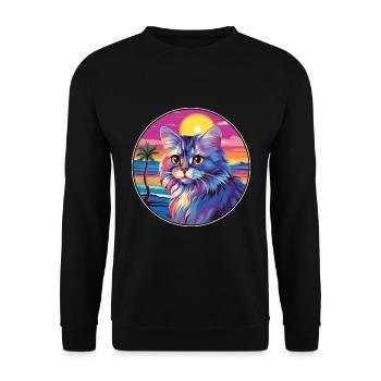 British Longhair Cat Watercolor Cartoon Kawaii - Unisex Sweatshirt - black - Front - Alina (178cm) & Michal (187cm)