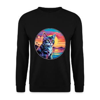 Chypre Chat Race Aquarelle Dessin Animé Kawaii Pet - Sweat-shirt Unisexe - noir - Devant - Alina (178cm) & Michal (187cm)