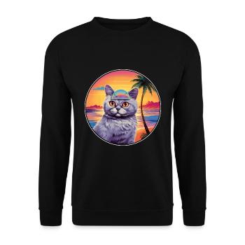 Anglais Argent Chat Race Aquarelle Dessin Animé Kawaii - Sweat-shirt Unisexe - noir - Devant - Alina (178cm) & Michal (187cm)