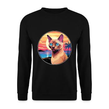 Europäische burmesische Katze Aquarell Cartoon Kawaii - Unisex Pullover - Schwarz - Vorne - Alina (178cm) & Michal (187cm)