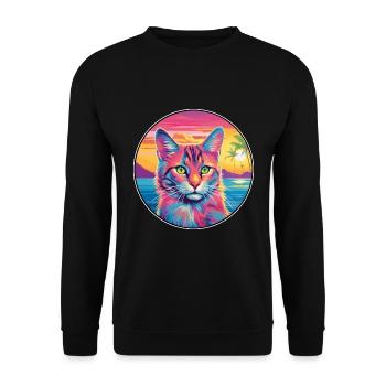 Manx Chat Race Aquarelle Dessin animé Kawaii Animal de compagnie - Sweat-shirt Unisexe - noir - Devant - Alina (178cm) & Michal (187cm)