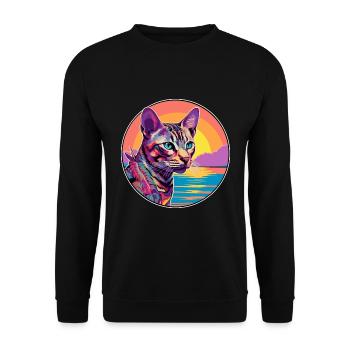 Ocicat Chat Race Aquarelle Dessin animé Kawaii Animal de compagnie - Sweat-shirt Unisexe - noir - Devant - Alina (178cm) & Michal (187cm)