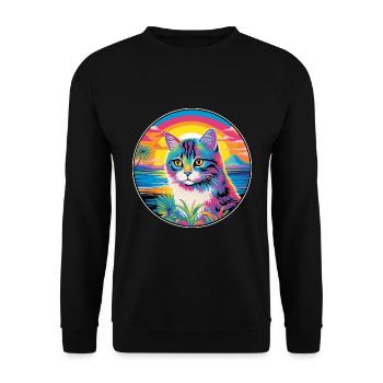 Scottish Straight Cat Aquarell Cartoon Kawaii - Unisex Pullover - Schwarz - Vorne - Alina (178cm) & Michal (187cm)