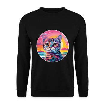 Singapura Chat Race Aquarelle Dessin animé Kawaii Pet - Sweat-shirt Unisexe - noir - Devant - Alina (178cm) & Michal (187cm)