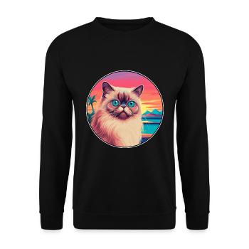 Himalaya-Katzenrasse, Aquarell-Cartoon-Kawaii-Haustier - Unisex Pullover - Schwarz - Vorne - Alina (178cm) & Michal (187cm)