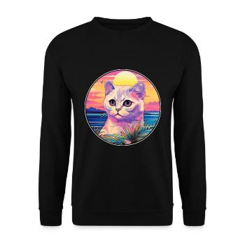 Scottish Fold Katzenrasse Aquarell Cartoon Kawaii - Unisex Pullover - Schwarz - Vorne - Alina (178cm) & Michal (187cm)