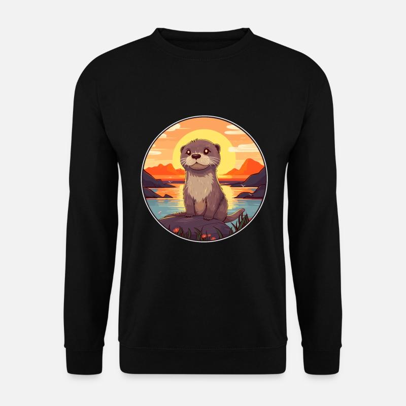 Otter buntes Aquarell Karikatur Kawaii Tier - Unisex Pullover - Schwarz